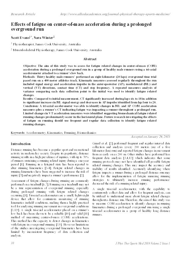 Effects of fatigue on center-of-mass acceleration during a prolonged overground run Thumbnail