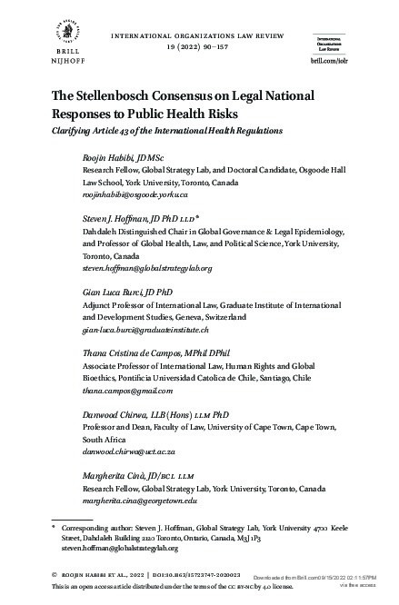 The Stellenbosch Consensus on Legal National Responses to Public Health Risks Thumbnail