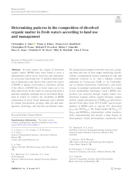 Determining patterns in the composition of dissolved organic matter in fresh waters according to land use and management Thumbnail