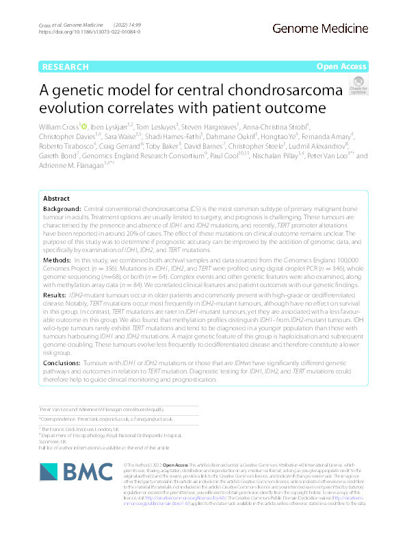 A genetic model for central chondrosarcoma evolution correlates with patient outcome. Thumbnail
