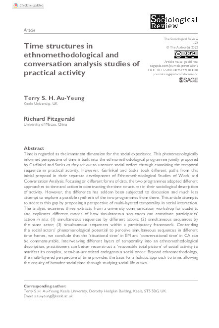 Time structures in ethnomethodological and conversation analysis studies of practical activity Thumbnail