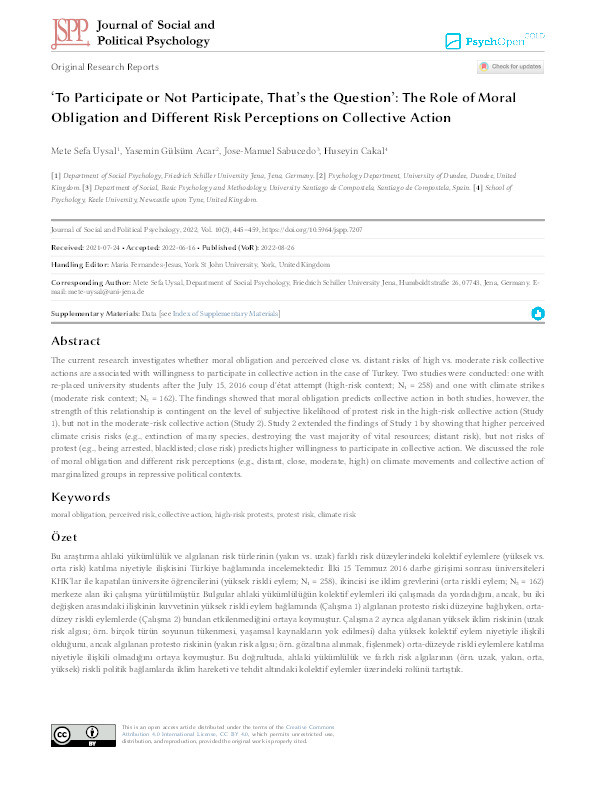 ‘To participate or not participate, that’s the question’: The role of moral obligation and different risk perceptions on collective action Thumbnail