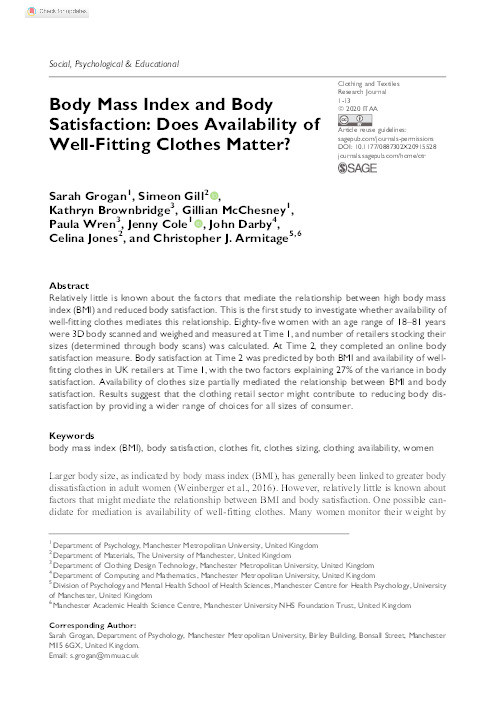 Body Mass Index and Body Satisfaction: Does Availability of Well-Fitting Clothes Matter? Thumbnail