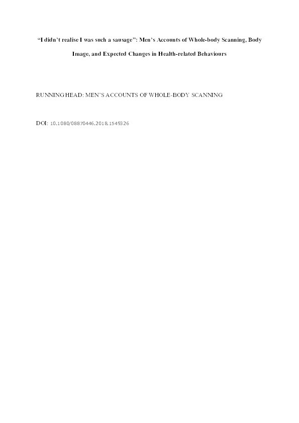 'I didn't realise I was such a sausage': men's accounts of whole-body scanning, body image, and expected changes in health-related behaviours. Thumbnail