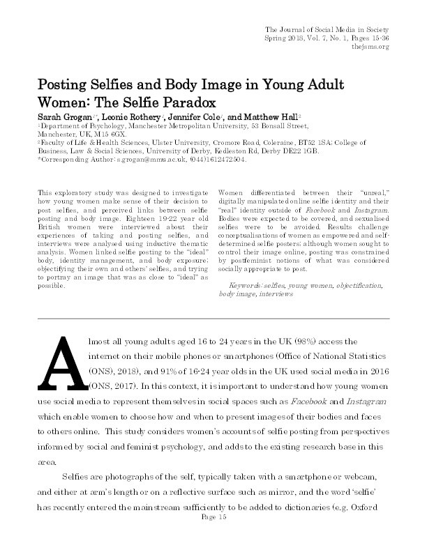 Posting Selfies and Body Image in Young Adult Women: The Selfie Paradox Thumbnail