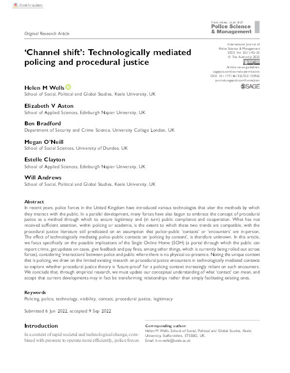 ‘Channel Shift’: technologically-mediated policing and procedural justice Thumbnail