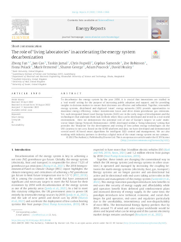 The role of ‘living laboratories’ in accelerating the energy system decarbonization Thumbnail