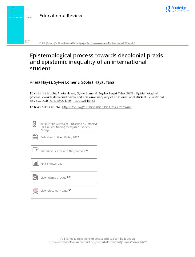 Epistemological process towards decolonial praxis and epistemic inequality of an international student Thumbnail