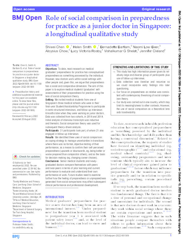 Role of social comparison in preparedness for practice as a junior doctor in Singapore: a longitudinal qualitative study Thumbnail