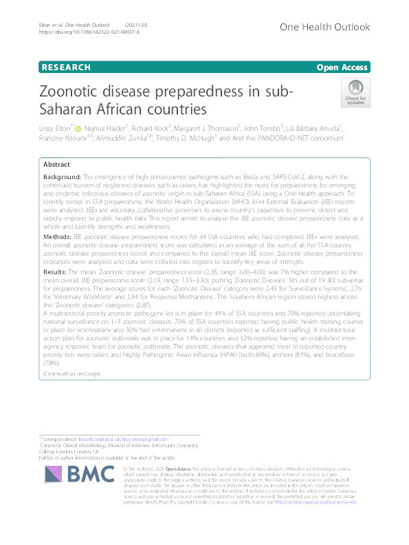 Zoonotic disease preparedness in sub-Saharan African countries Thumbnail