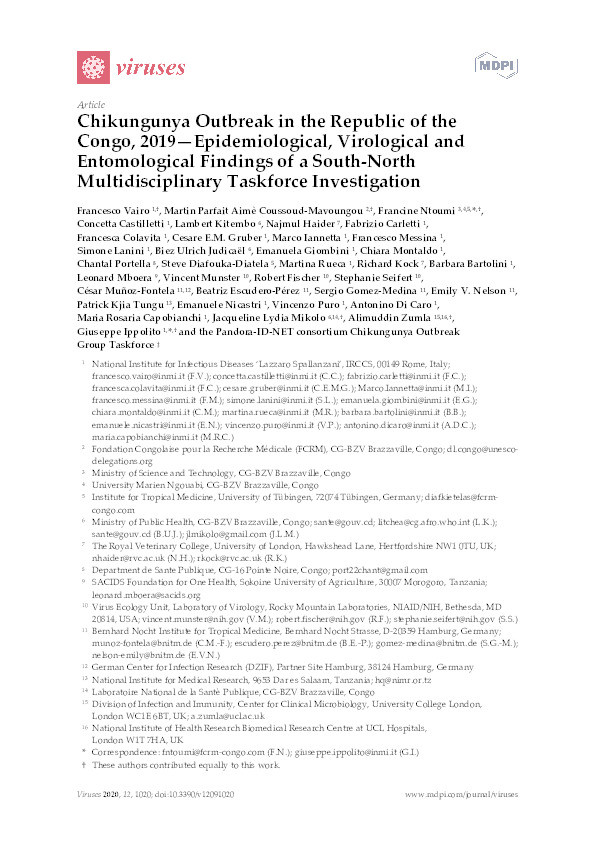 Chikungunya Outbreak in the Republic of the Congo, 2019—Epidemiological, Virological and Entomological Findings of a South-North Multidisciplinary Taskforce Investigation Thumbnail