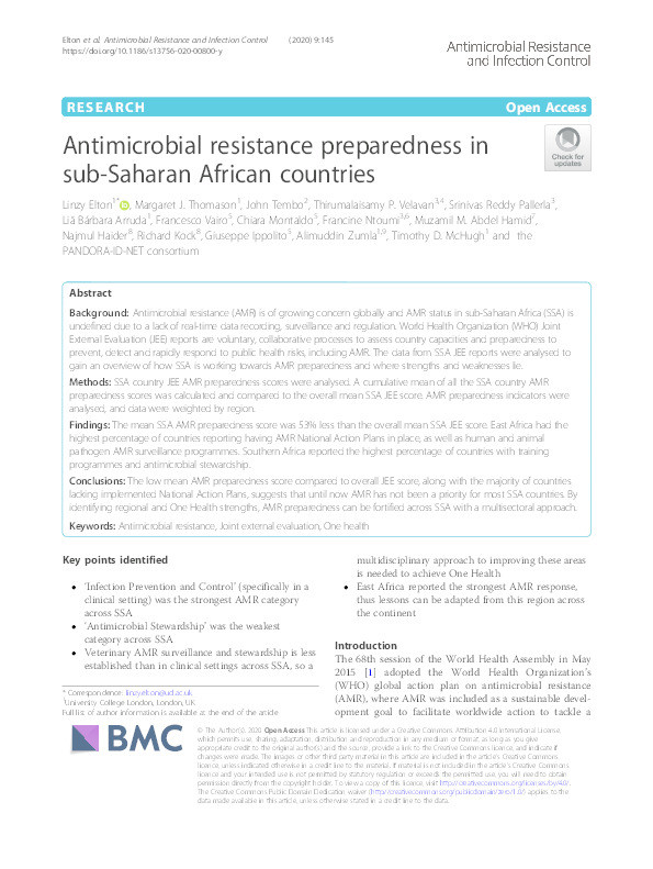 Antimicrobial resistance preparedness in sub-Saharan African countries Thumbnail