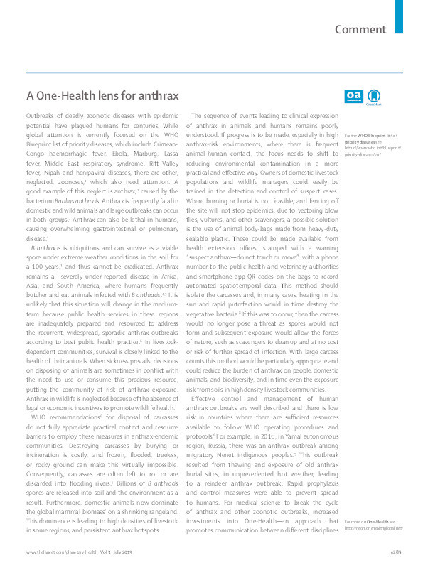 A One-Health lens for anthrax Thumbnail