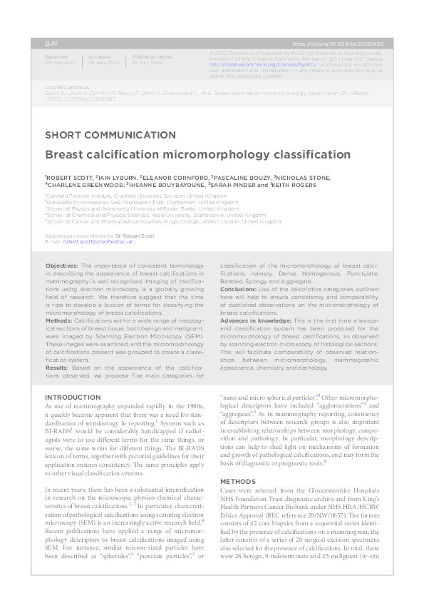 Breast calcification micromorphology classification Thumbnail