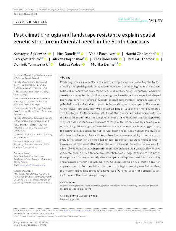 Past climatic refugia and landscape resistance explain spatial genetic structure in Oriental beech in the South Caucasus Thumbnail