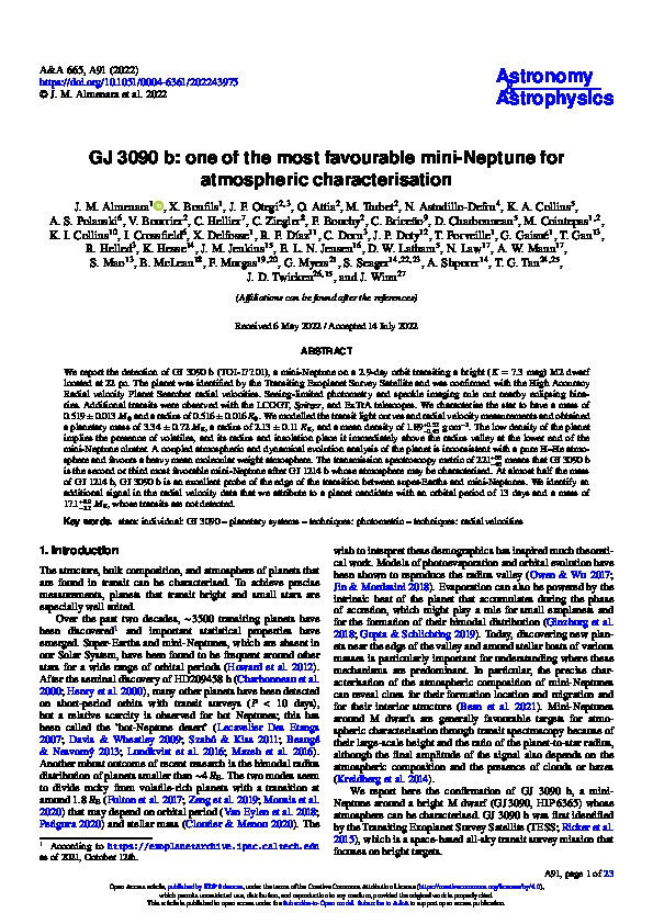 GJ 3090 b: one of the most favourable mini-Neptune for atmospheric characterisation Thumbnail