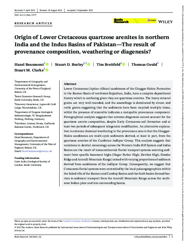 Origin of Lower Cretaceous quartzose arenites in northern India and the Indus Basins of Pakistan-The result of provenance composition, weathering or diagenesis? Thumbnail