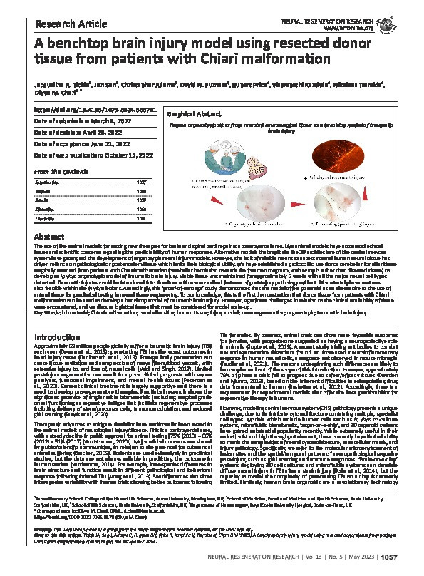 A benchtop brain injury model using resected donor tissue from patients with Chiari malformation. Thumbnail