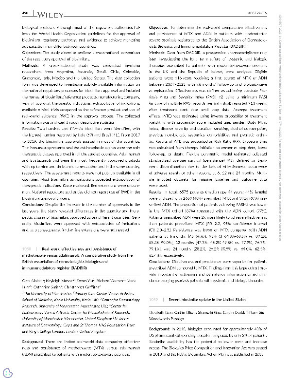 Real-world effectiveness and persistence of methotrexate versus adalimumab: A comparative study from the British association of dermatologists biologics and immunomodulators register (BADBIR) Thumbnail