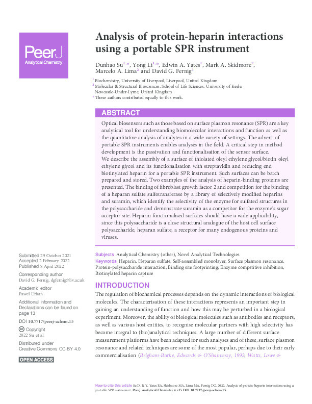 Analysis of protein-heparin interactions using a portable SPR instrument Thumbnail