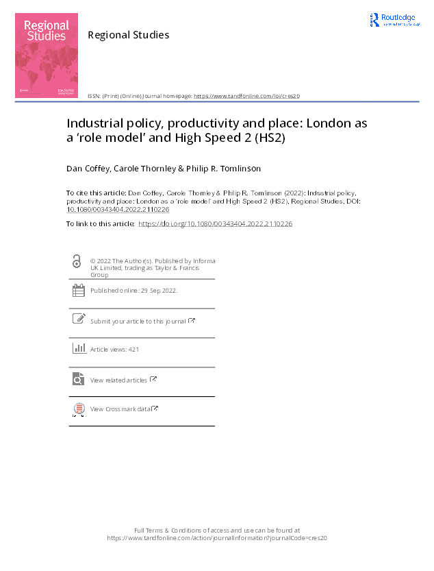 Industrial policy, productivity and place: London as a ‘role model’ and High Speed 2 (HS2) Thumbnail