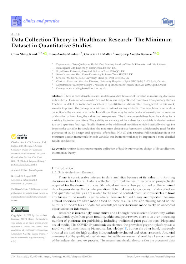 Data Collection Theory in Healthcare Research: The Minimum Dataset in Quantitative Studies. Thumbnail
