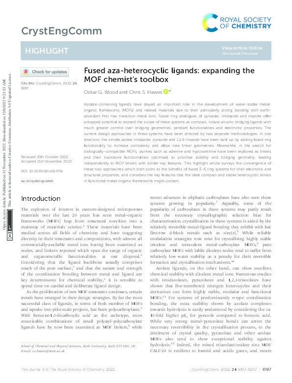 Fused aza-heterocyclic ligands: expanding the MOF chemist's toolbox Thumbnail