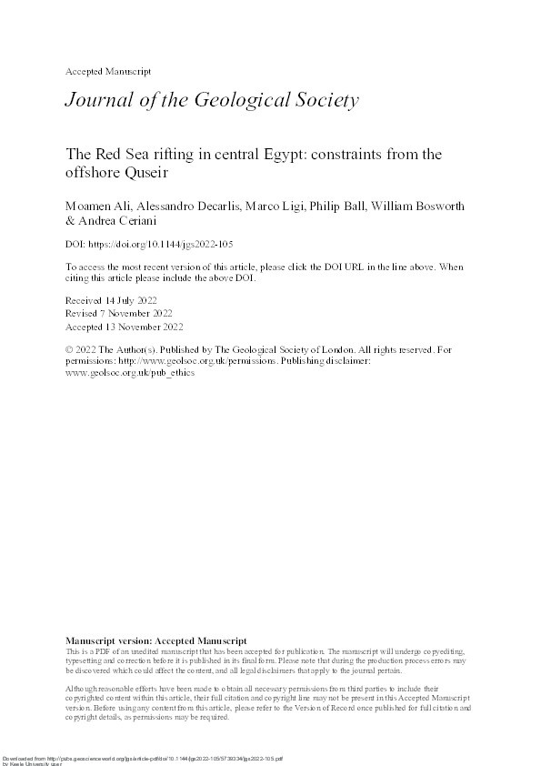 Red Sea rifting in central Egypt: constraints from the offshore Quseir province Thumbnail