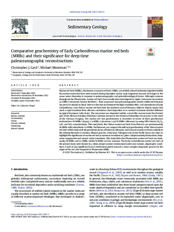 Comparative geochemistry of Early Carboniferous marine red beds (MRBs) and their significance for deep time paleoceanographic reconstructions Thumbnail