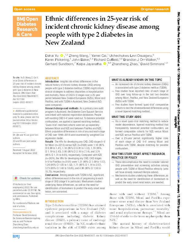 Ethnic differences in 25-year risk of incident chronic kidney disease among people with type 2 diabetes in New Zealand Thumbnail