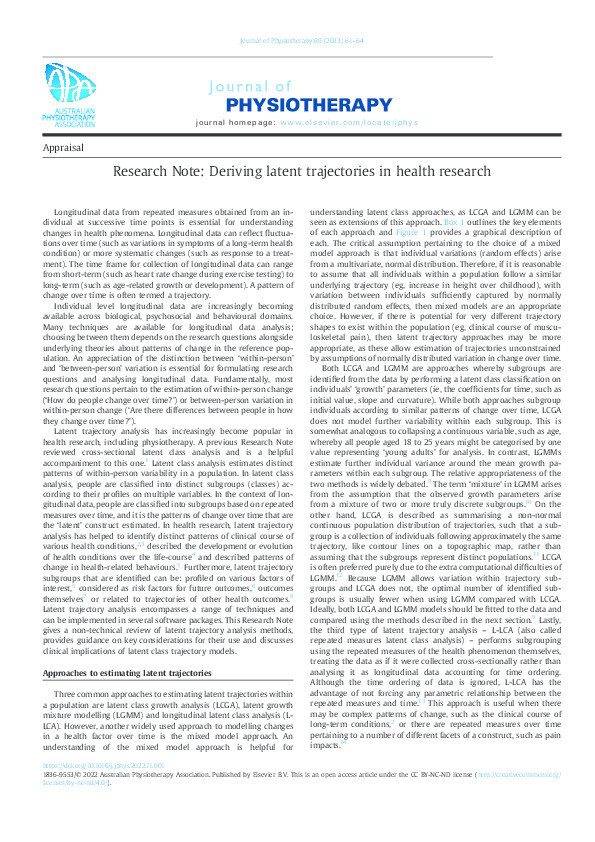 Research Note: Deriving latent trajectories in health research. Thumbnail