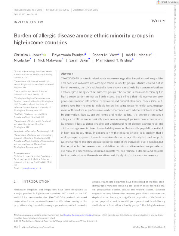 Burden of allergic disease among ethnic minority groups in high-income countries Thumbnail