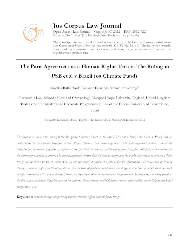 The Paris Agreement as a Human Rights Treaty: The Ruling in PSB et al v Brazil (on Climate Fund) Thumbnail