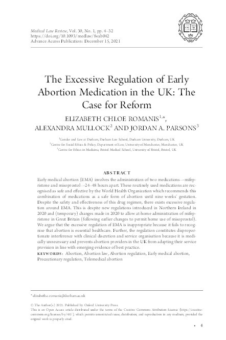 The Excessive Regulation of Early Abortion Medication in the UK: The Case for Reform. Thumbnail