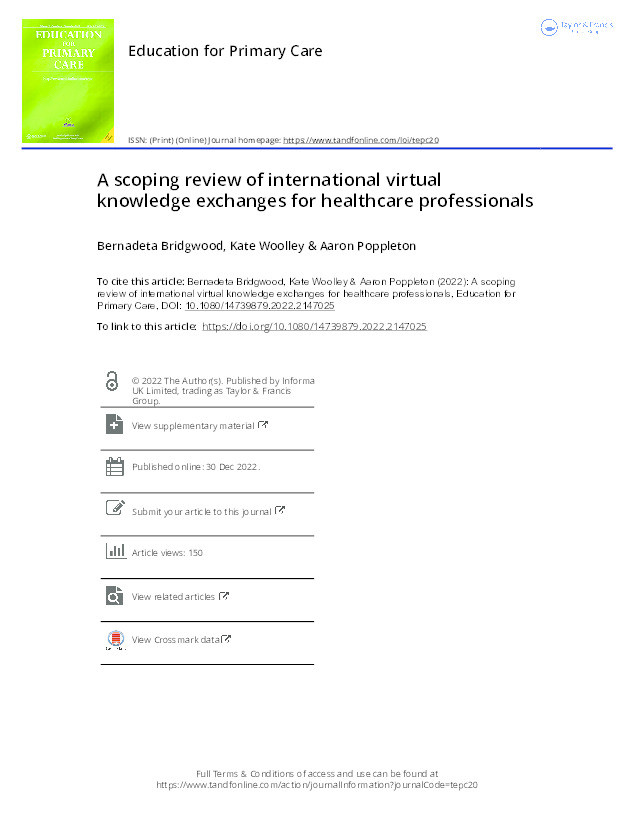 A scoping review of international virtual knowledge exchanges for healthcare professionals. Thumbnail
