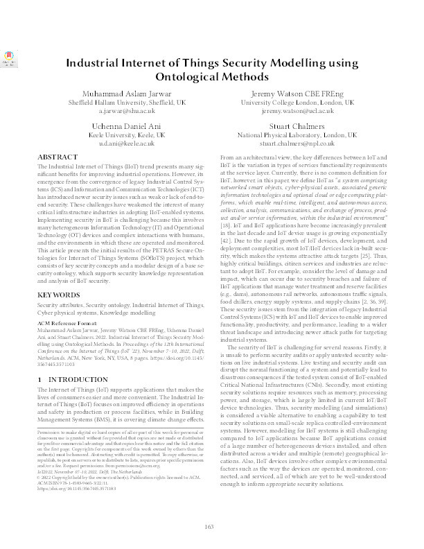 Industrial Internet of Things Security Modelling using Ontological Methods Thumbnail
