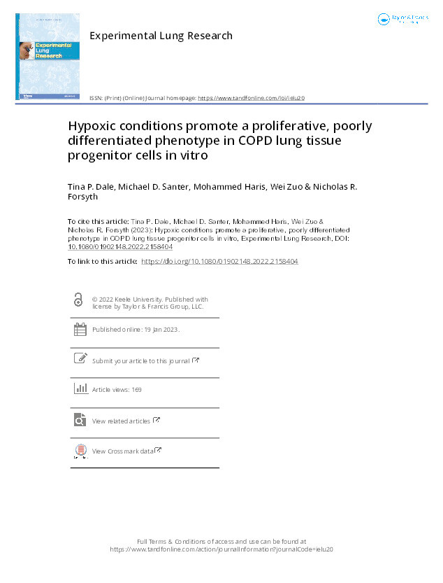 Hypoxic conditions promote a proliferative, poorly differentiated phenotype in COPD lung tissue progenitor cells in vitro Thumbnail