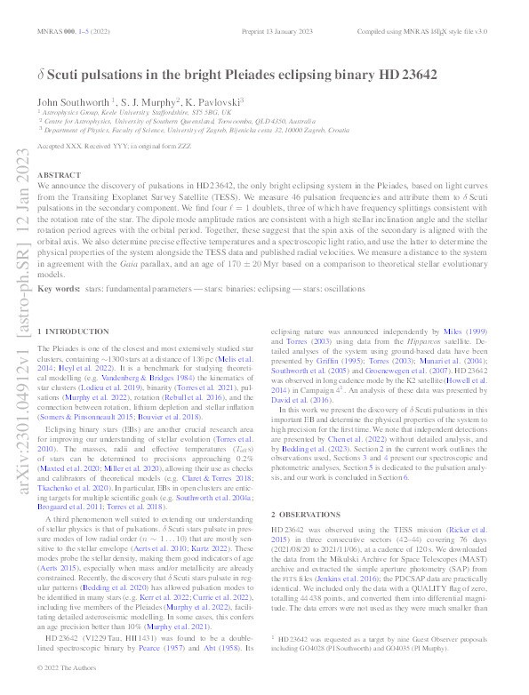 δ Scuti pulsations in the bright Pleiades eclipsing binary HD 23642 Thumbnail