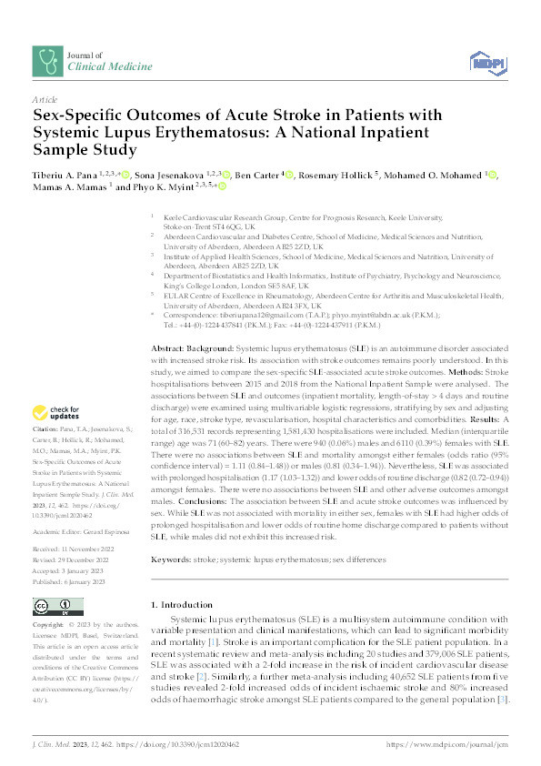 Sex-Specific Outcomes of Acute Stroke in Patients with Systemic Lupus Erythematosus: A National Inpatient Sample Study. Thumbnail