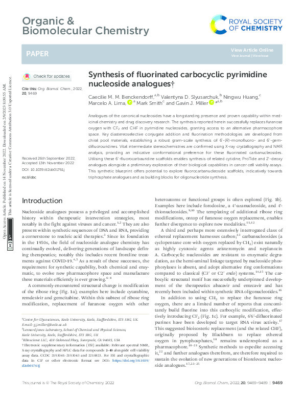 Synthesis of fluorinated carbocyclic pyrimidine nucleoside analogues Thumbnail