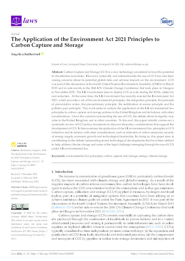 The Application of the Environment Act 2021 Principles to Carbon Capture and Storage Thumbnail
