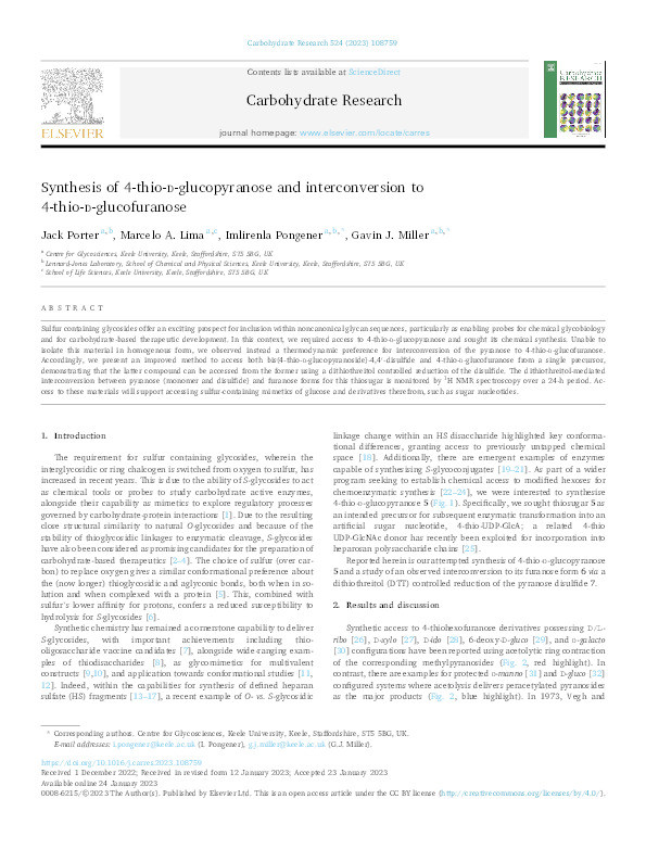 Synthesis of 4-thio-d-glucopyranose and interconversion to 4-thio-d-glucofuranose. Thumbnail