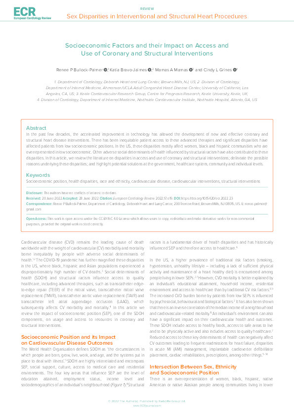 Socioeconomic Factors and their Impact on Access and Use of Coronary and Structural Interventions Thumbnail