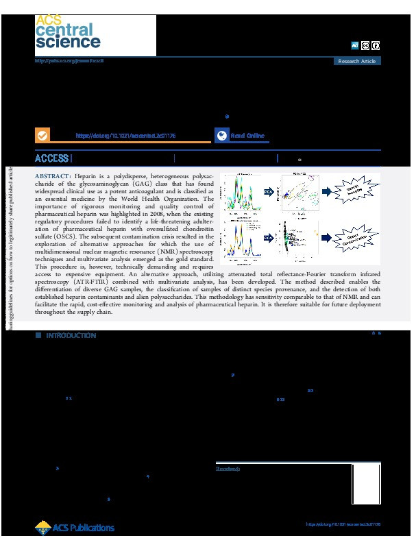 Analysis of Heparin Samples by Attenuated Total Reflectance Fourier-Transform Infrared Spectroscopy in the Solid State. Thumbnail