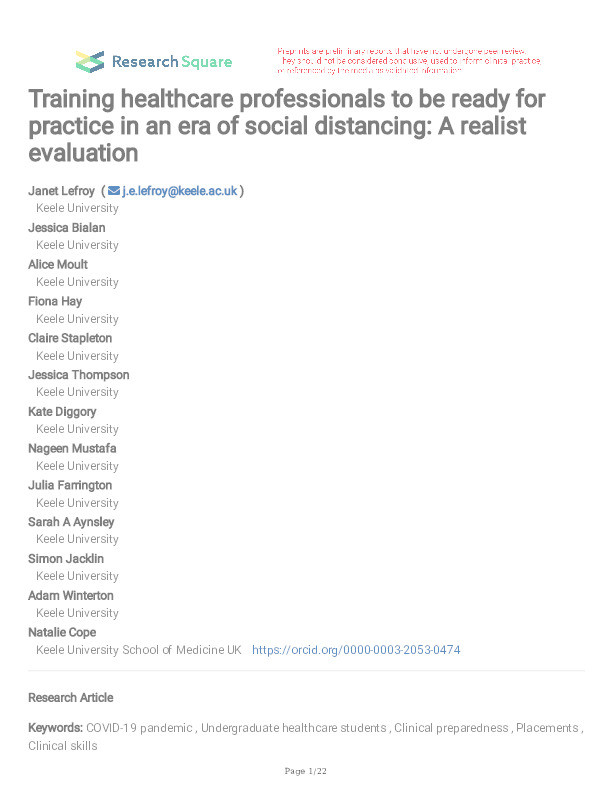 Training healthcare professionals to be ready for practice in an era of social distancing: A realist evaluation Thumbnail