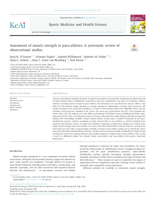 Assessment of muscle strength in para-athletes: A systematic review of observational studies. Thumbnail