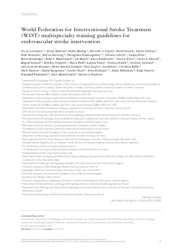 World Federation for Interventional Stroke Treatment (WIST) multispecialty training guidelines for endovascular stroke intervention Thumbnail