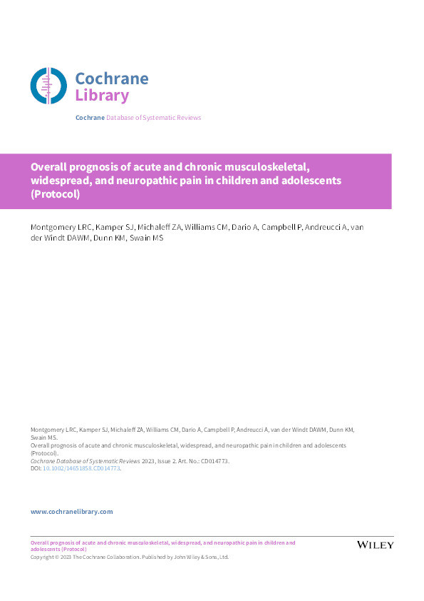 Overall prognosis of acute and chronic musculoskeletal, widespread, and neuropathic pain in children and adolescents Thumbnail