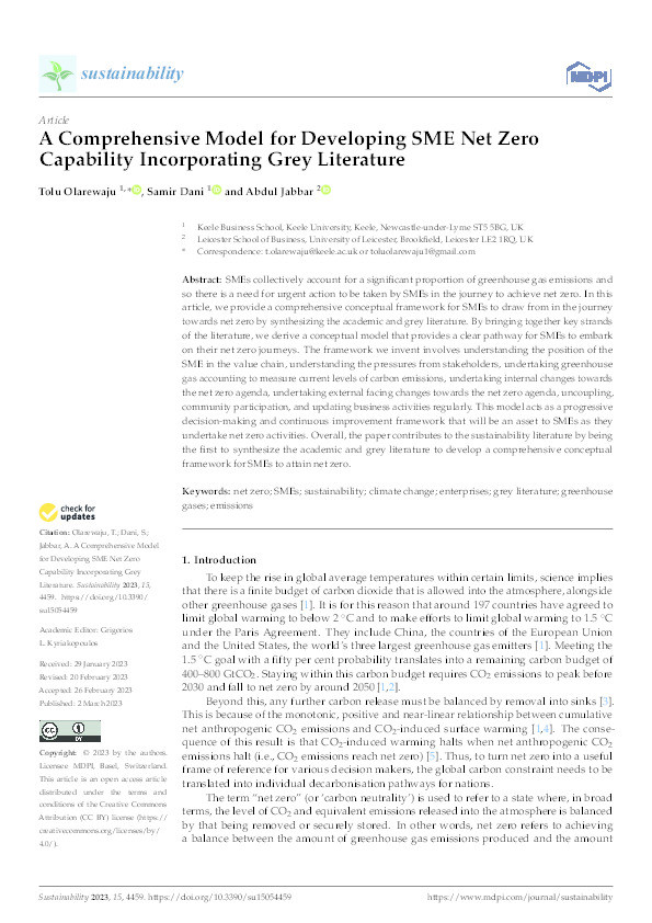 A Comprehensive Model for Developing SME Net Zero Capability Incorporating Grey Literature Thumbnail