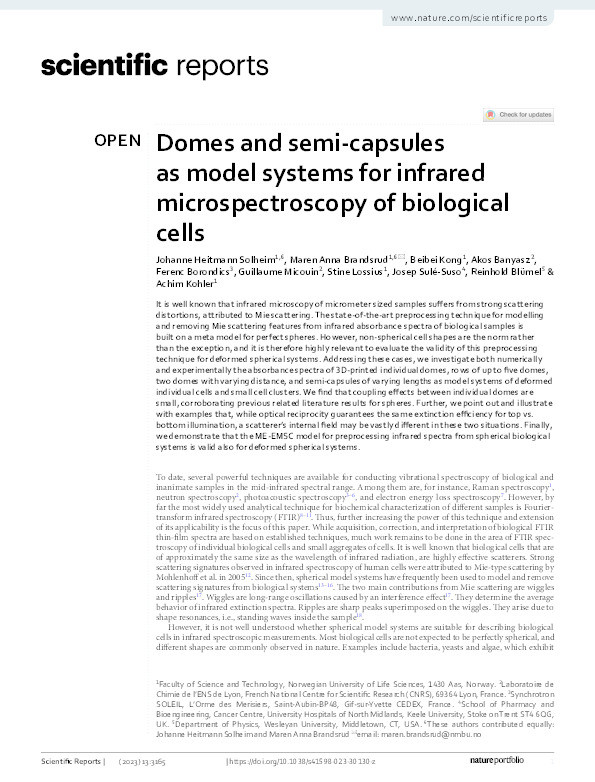 Domes and semi-capsules as model systems for infrared microspectroscopy of biological cells. Thumbnail